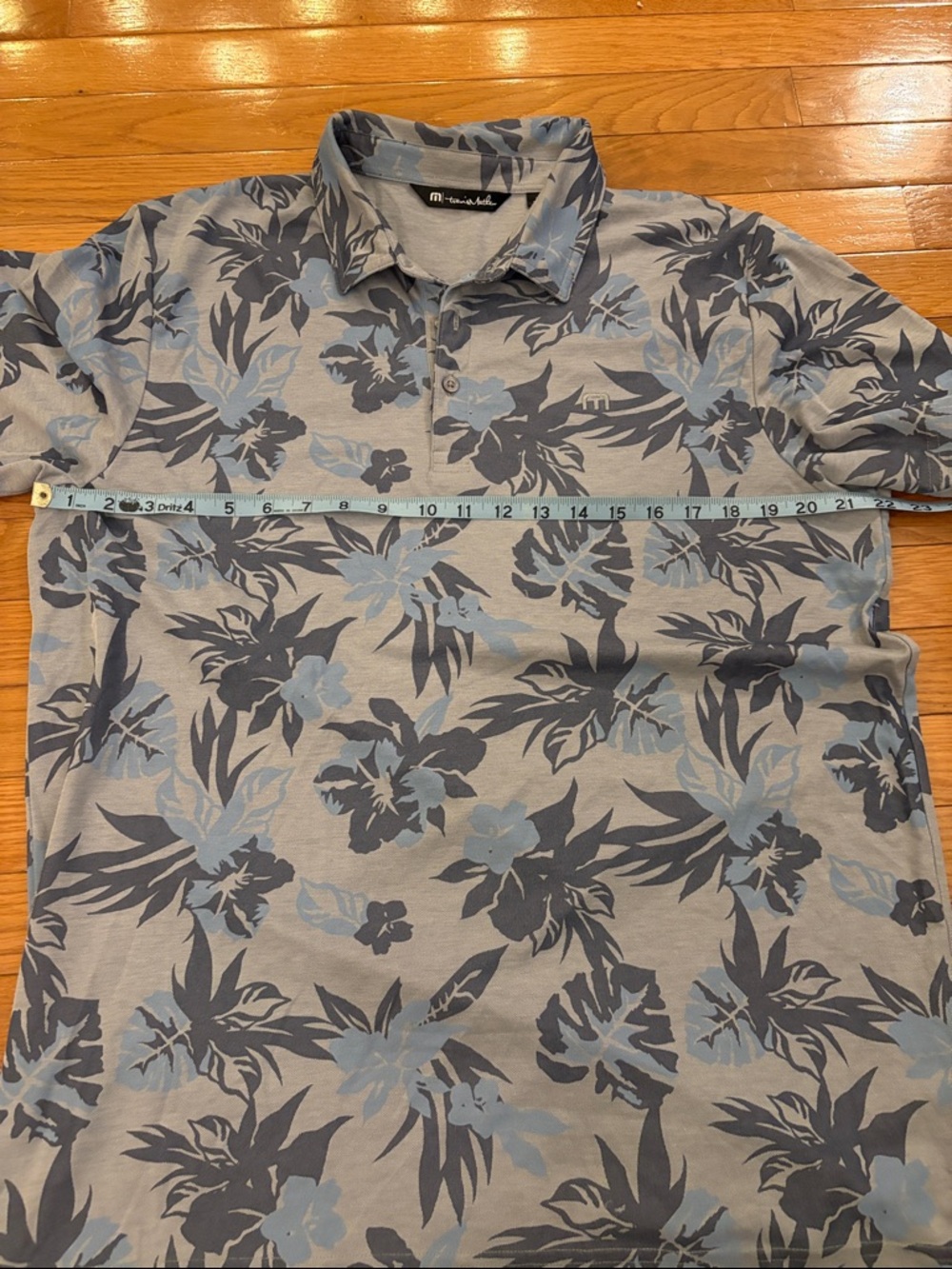 Travis Mathew Blue and Charcoal Floral Polo Shirt - Picture 8 of 9